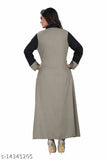 Cement black flared kurta: Rayon blend for women, long sleeves, colorblocked design, 12 buttons, versatile dress