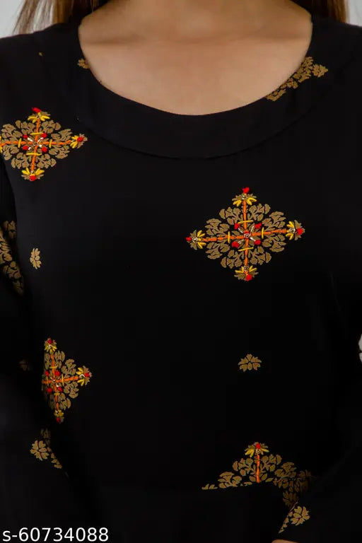 Women's rayon anarkali kurta with printed katha work
