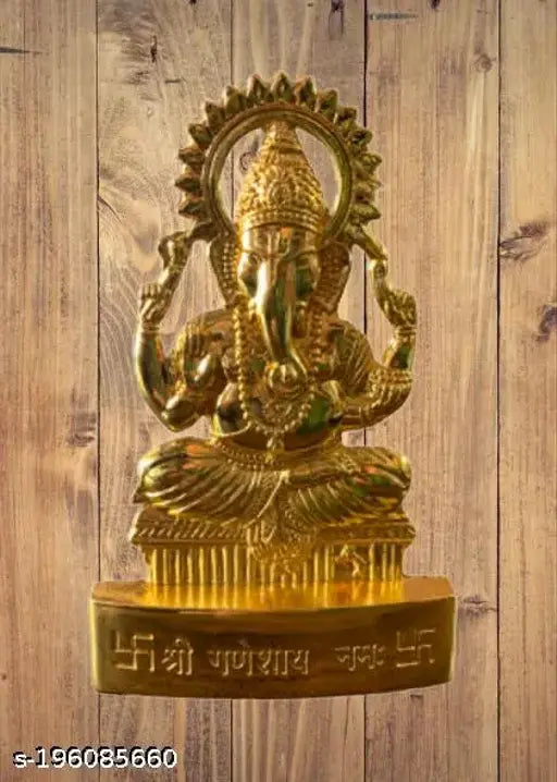 Gold Ganesh figurine, 11cm tall, brass finish