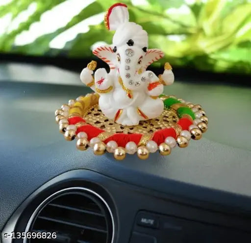 Marble-powder crafted statue of Lord Ganesh, antique finish, multicolored, home decor
