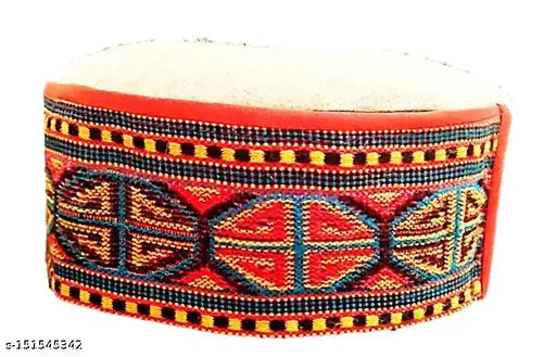 Traditional wool Kullu Cap, embroidered Himachali cap from India