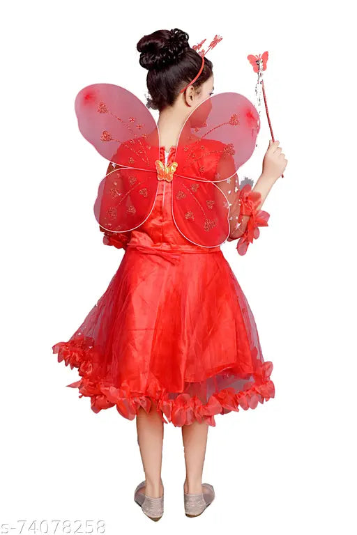 Red tulle costume with wings, party wear dress, girls only