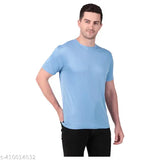 Multicolor polyester men's trendy round neck half sleeve T-shirt pack of 2, featuring solid colors: white, black, lavender, pista, red, airforce, maroon, mehendi, sky blue, mustard. Perfect for daily wear with moisture-wicking properties and breathability. Made in India