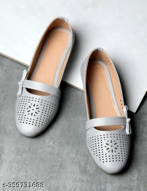 Grey synthetic ballerinas - slip-on women's flats, solid design in sizes IND-4 to IND-8