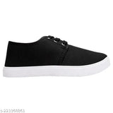 Black canvas shoes with white soles