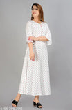 Printed anarkali kurti, long sleeves, front button closure