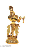 Metal Krishna Idol playing flute, decorative showpiece for home, temple, office - 22cm tall