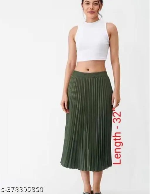 Women's latest trending crepe skirt, solid pattern, fashionable for girls, size 28/30/32/34/36