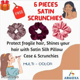Reversible Armoxa premium satin hair sleeping cap, set of six free scrunchies, coffee and burgundy color, protect hair from damage during sleep