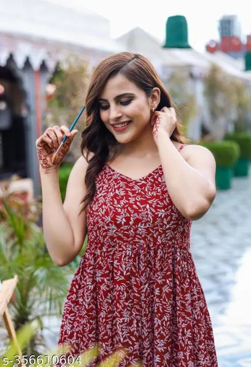 Pink rayon sleeveless dress with printed combo, origin India (RP021pink)