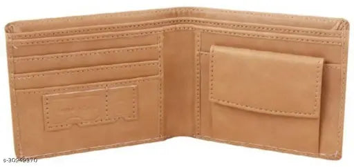 Men's Casual Khaki Faux Leather Mini Wallet - 3 Card Slots, solid construction with sleek design, ideal for organizing currencies and cards
