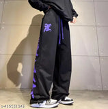 Black cotton blend printed jogger pants for women, versatile and comfortable, athletic performance, Indian origin