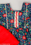 Blue floral printed cotton kurti pajama set with dupatta for baby girls