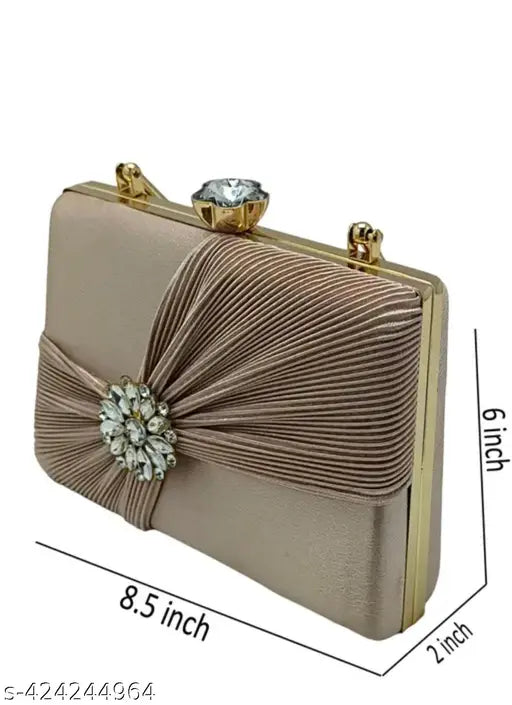Hinza premium bridal clutch purse, gold metallic accents, elegant satin ribbon