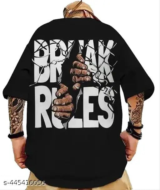 Black oversize skell print men's cotton t-shirt, trendy fashion wear on hanger