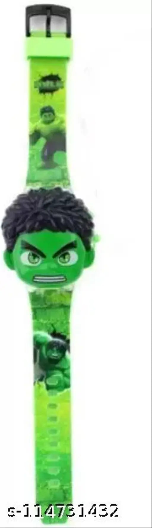Digital watch with Hulk face design, glowing in digital form, for kids