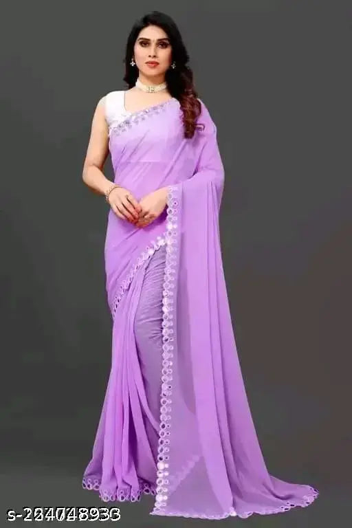 A purple georgette sari with a fancy blouse