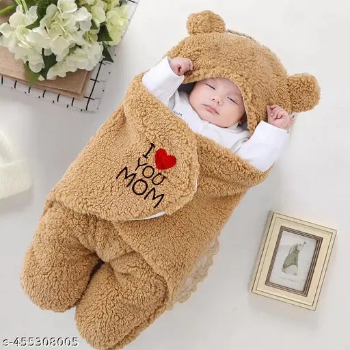 Naman newborn flannel hooded swaddle blanket, soft fur fabric for 0-6 months, warm & cozy baby accessory
