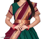 Art Silk Lehenga Choli set for girls, featuring striped flared lehenga, Zari-patterned blouse, and Chanderi silk dupatta. 100% best quality South Indian bridal wear, unstitched for custom sizing (sizes: 12-36")