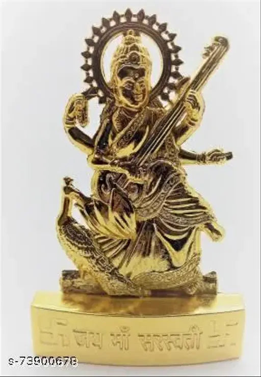 Gold metal Sarswati religious idol, lenght 10 cm