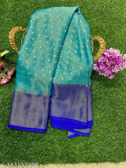Chiffon silk foil printed festival saree with running blouse, Indian party wear collection