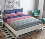 Glace cotton, superfine elastic fitted king size double bedsheet with two pillow covers - perfect for summer, modern abstract design, ideal for adult bedroom décor
