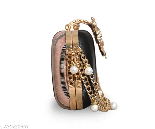 Gold chain strap women's purse with pearls