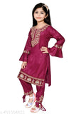 Embroidered Rayon A-line top & trouser set for girls, Indian brand for festive wear (2-3yrs - 8-9yrs)