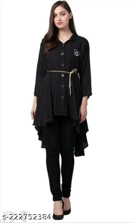 Black long-sleeve kimono with wide neckline, waist tie