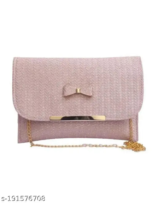Pink woven clutch purse with gold accents