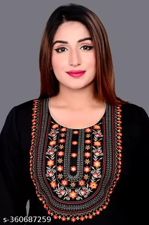 Black woolen kameez, long sleeves, embroidered border