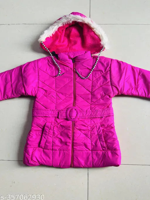 Baby pink chiffon self-design net jacket for girls, long sleeves with belt. Sizes: 9-12 Months, 12-18 Months, etc. Made in India
