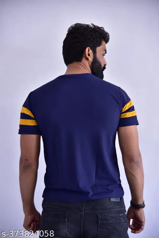 Striped cotton blend t-shirt for men, short sleeves, India origin