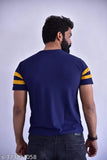 Striped cotton blend t-shirt for men, short sleeves, India origin