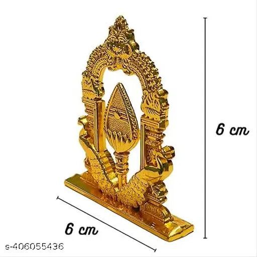 Golden color Murugan Vel with Peacock and Arch (6cm) metal automobile showpiece for car dashboards, pooja rooms, and office rooms