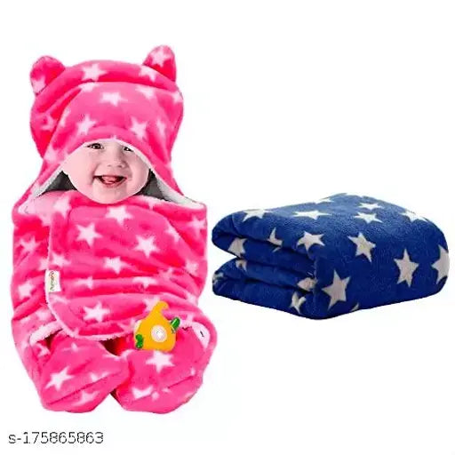 Soft fleece 3D-printed newborn blanket set for all seasons, suitable for both boys and girls, stimulating baby development, made in India
