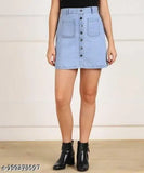 Denim skirt, cropped, high waist, pockets, casual style