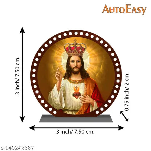 Multicolor acrylic Jesus Christ idol for car dashboard or home decor, suitable for office and study table. Decorative showpiece figurine with attractive design, divine look, and excellent engraving cuts. Ideal size for desks or cars, perfect gift for Diwali, Anniversary, Birthday, Valentine's, Festivals, Housewarming, Christmas, offices, schools, and corporate events. Made in India