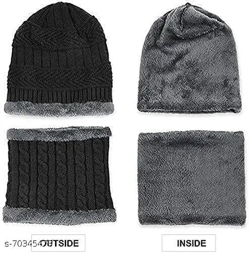 Soft plush wool unisex couple scarf combo, 2-piece outdoor winter essentials with fur net pattern, great for gifting during cold seasons. Comfortable and warm knitted ring scarves and beanie hats. Handcrafted in India