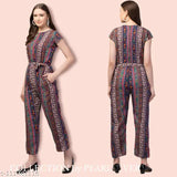 Printed crepe sleeve jumpsuits for women and girls, vibrant net pattern, various sizes available