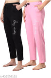 Trending women's lower rise lounge pants, black and pink