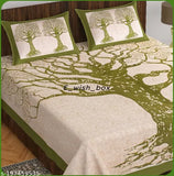 Botanical-print cotton flat sheets, premium 100% cotton, hand block-printed, double bedsheets, made in India