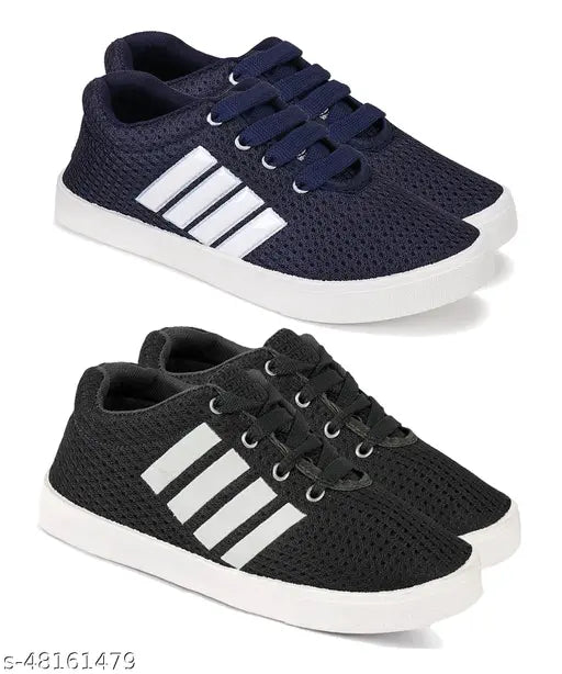 Multicolored kids' sports shoes combo pack with black laces, white soles