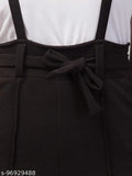 Black polyester dungaree with white t-shirt for women, solid pattern, Indian origin