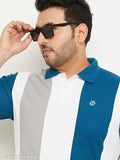 Plus size striped cotton blend polo t-shirt for men, colorblocked design with logo on chest, 4XL (50in chest, 30.5in length), made in India