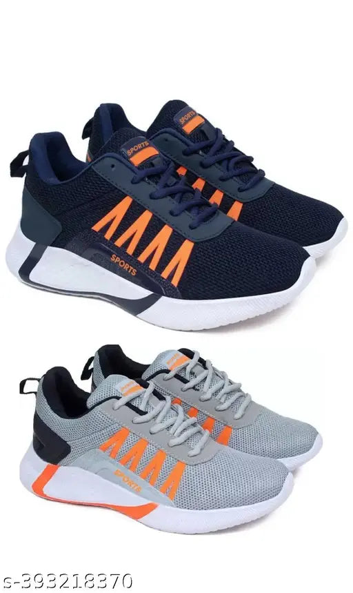 Outdoor/indoor running shoes for casual wear, black with orange accents and white soles