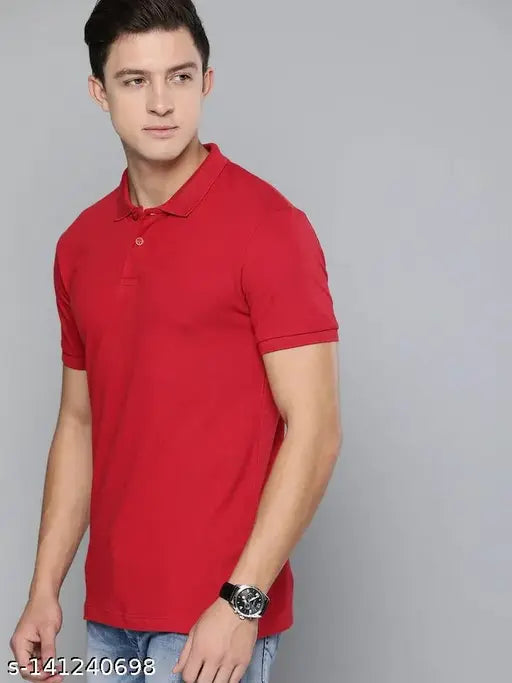 Cotton blend red polo t-shirt for men, premium quality from India