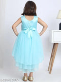 Sky blue embellished girls' party dress, single piece of net fabric with sleeveless design, ideal for kids aged 2-3 and 4-5 years old