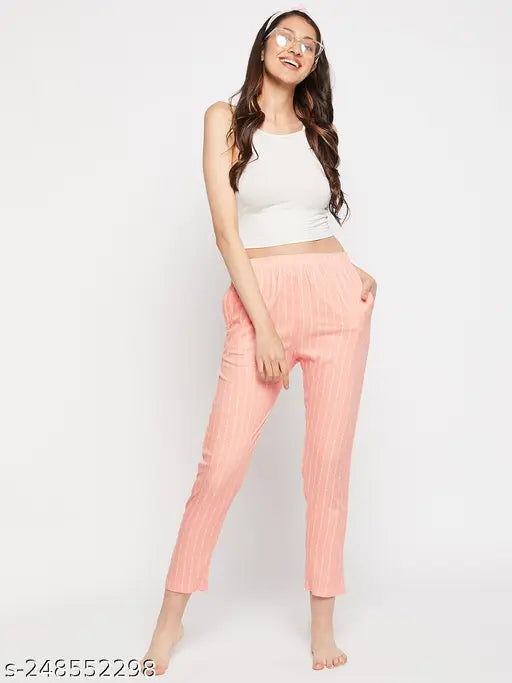 Peach rayon cotton women's full length straight leg pyjamas