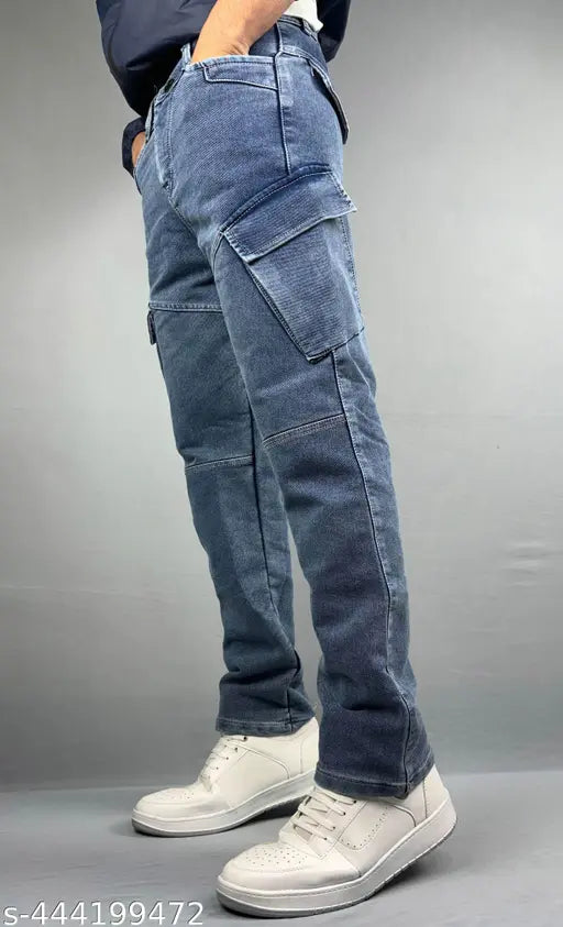 Light blue men's cargo jeans with inner pocket